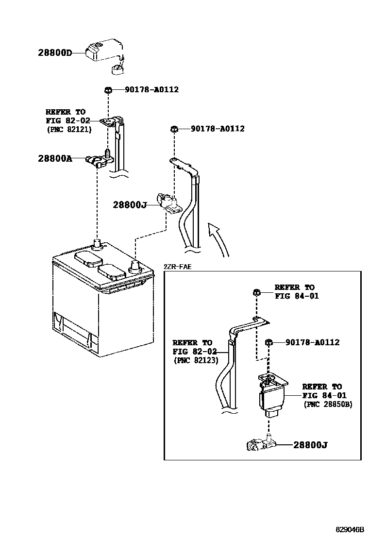 Toyota COROLLA 蓄电池和蓄电池电缆 EPC diagram — 829046B