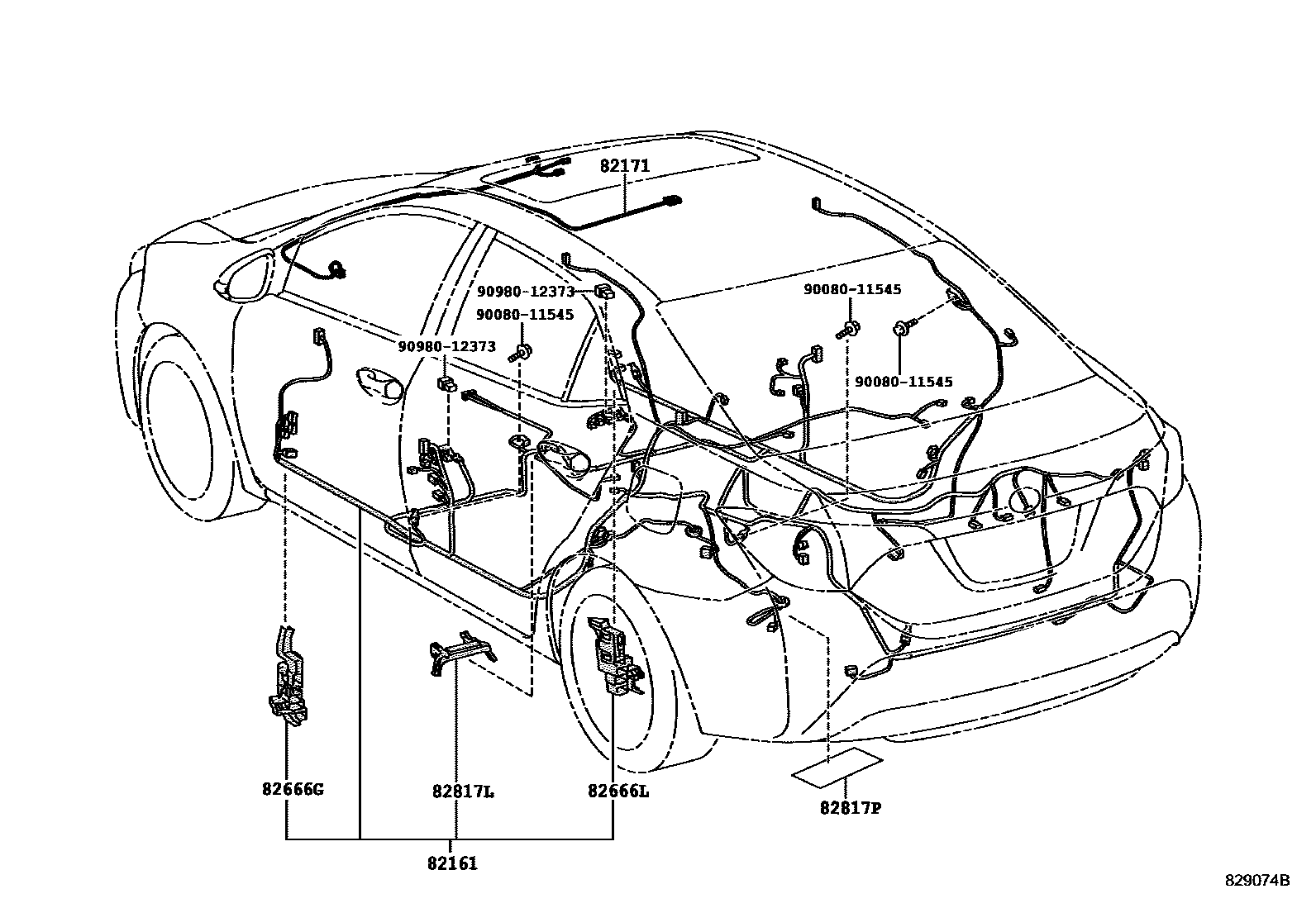 Toyota COROLLA 线束和卡夹 EPC diagram — 829074B