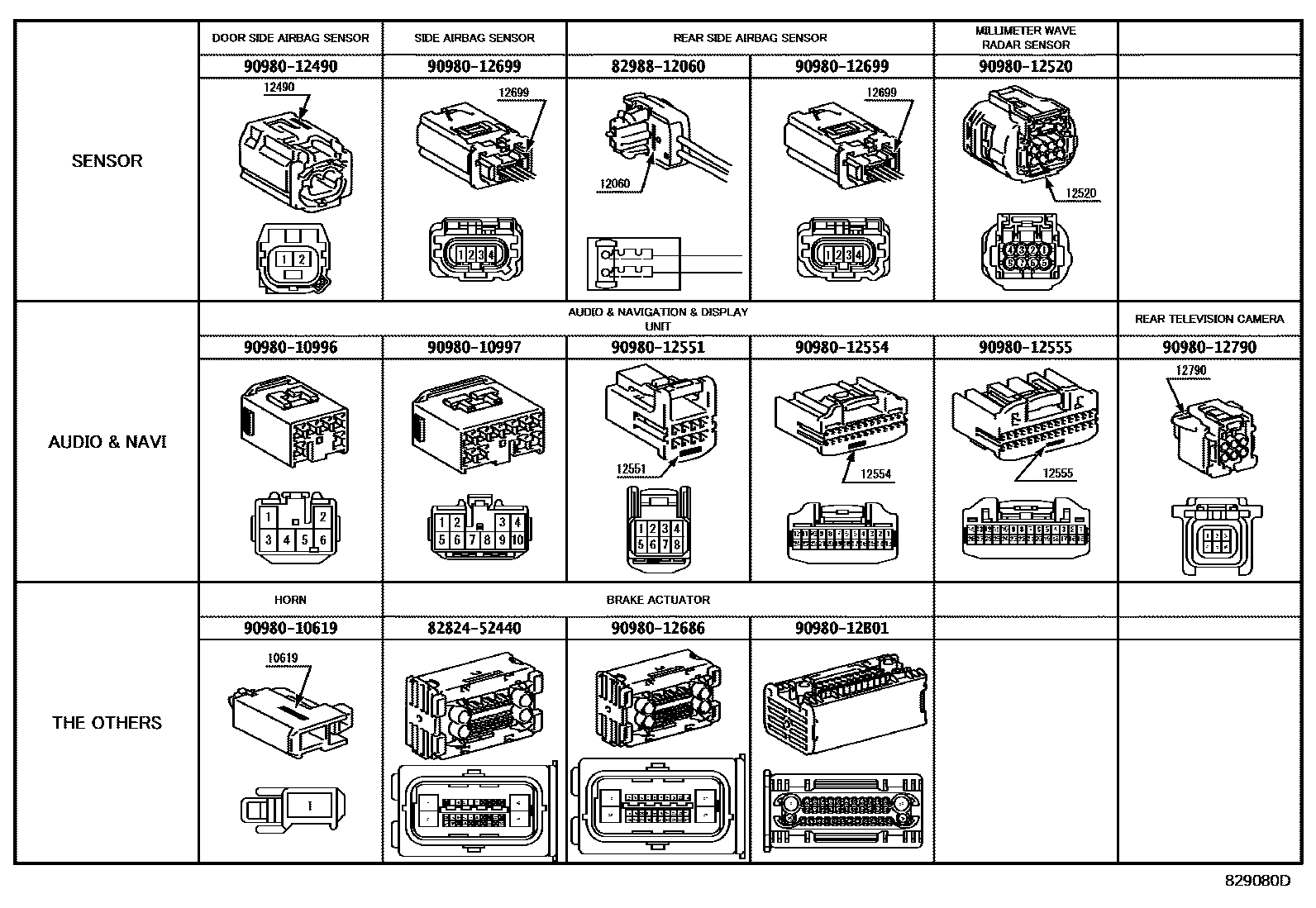 Toyota COROLLA 线束和卡夹 EPC diagram — 829080D