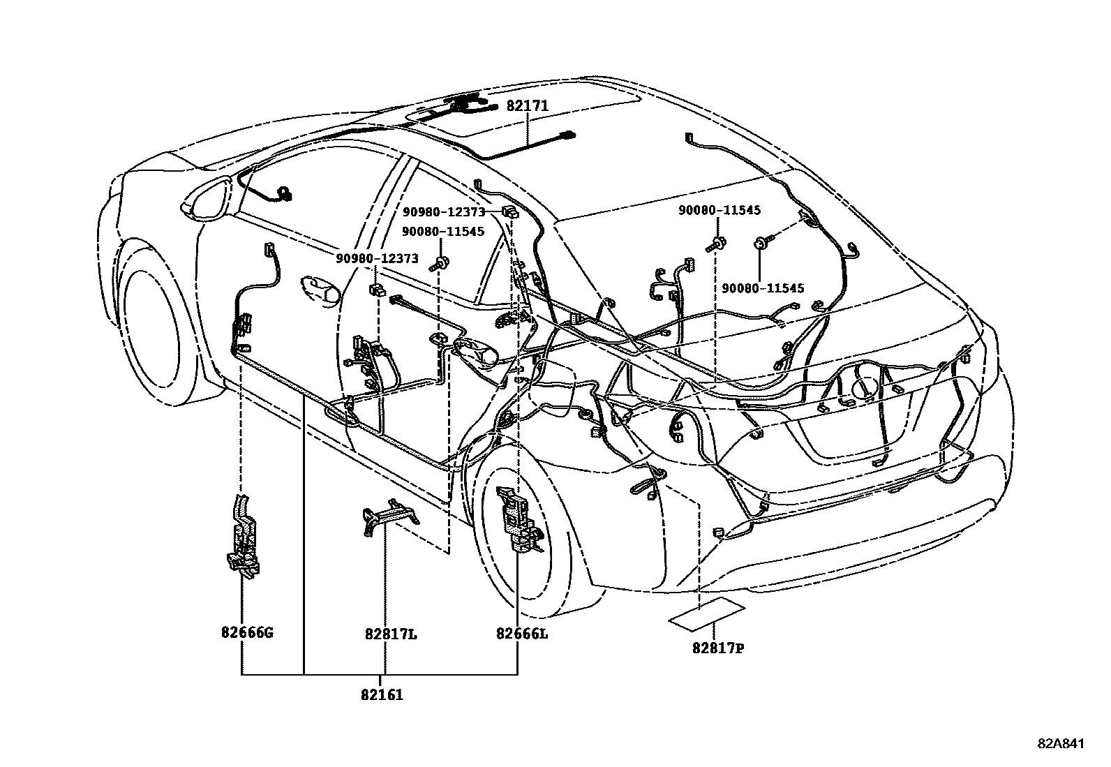 Toyota COROLLA 线束和卡夹 EPC diagram — 82A841