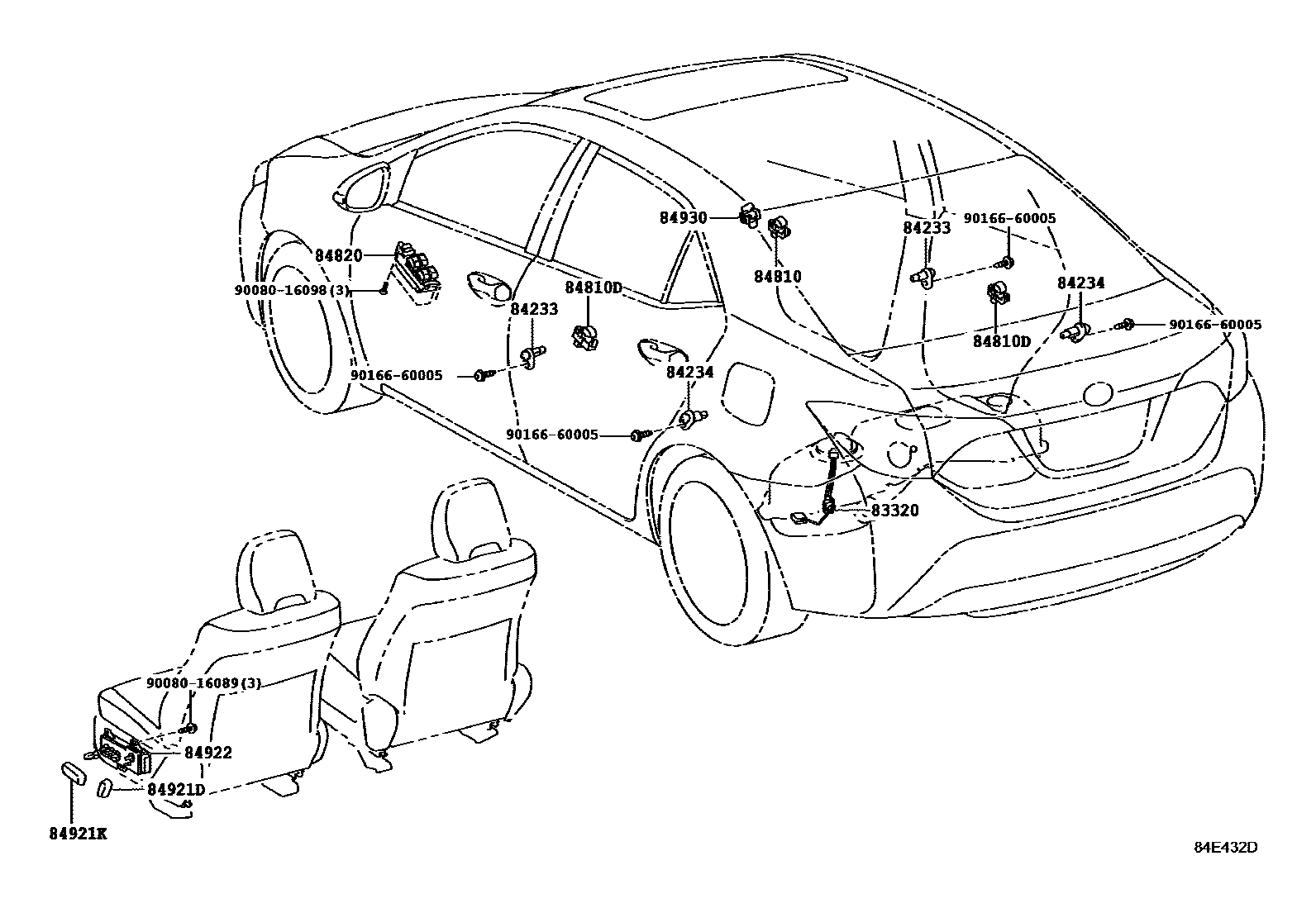 Toyota COROLLA 开关和继电器和ECU EPC diagram — 84E432D