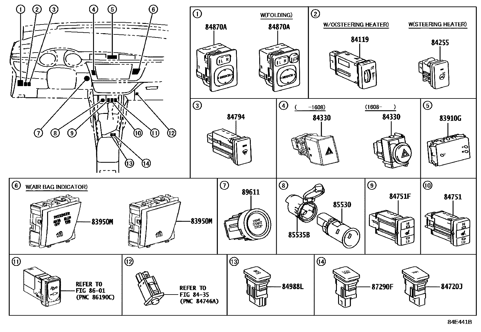 Toyota COROLLA 开关和继电器和ECU EPC diagram — 84E441B