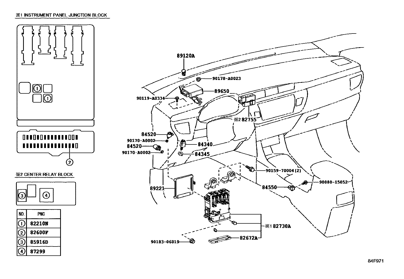 Toyota COROLLA 开关和继电器和ECU EPC diagram — 84F971