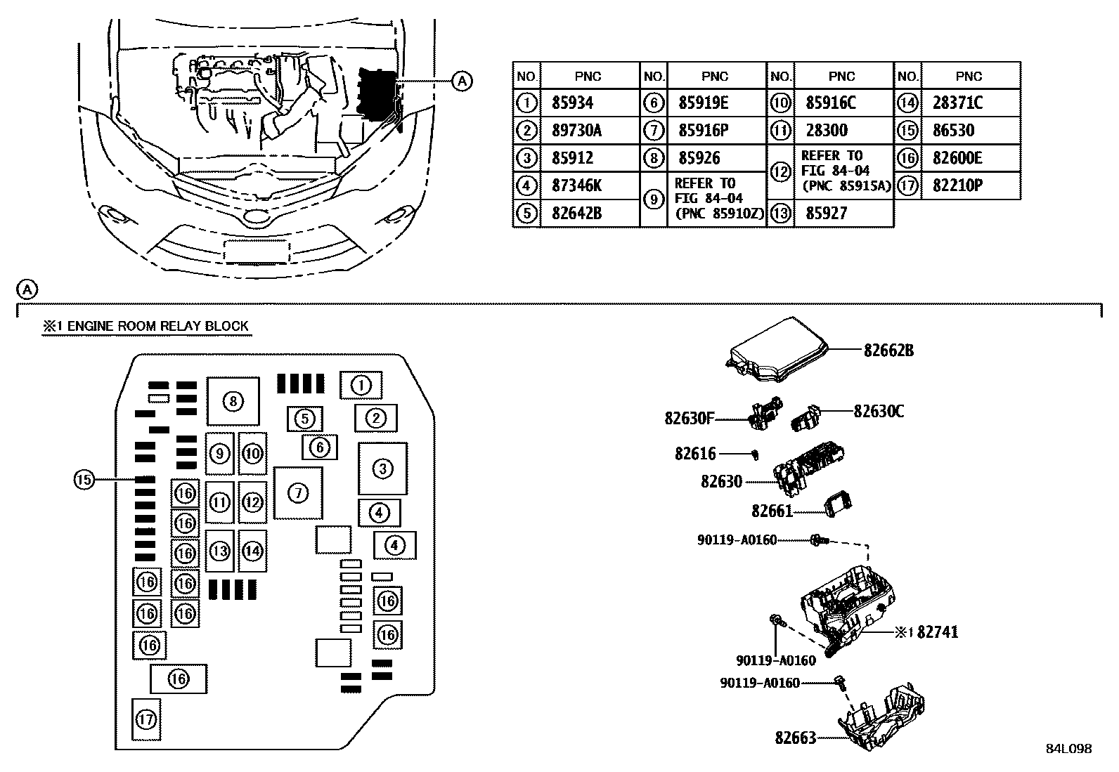 Toyota COROLLA 开关和继电器和ECU EPC diagram — 84L098