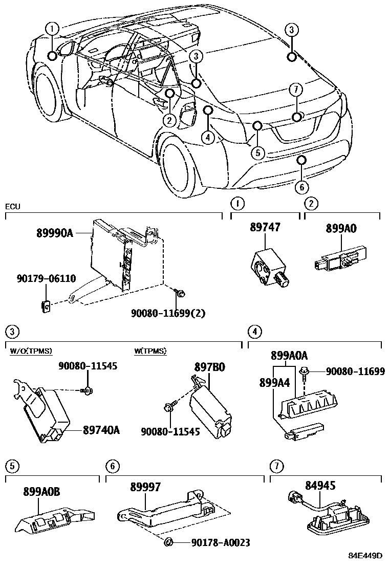 Toyota COROLLA 遥控门锁 EPC diagram — 84E449D