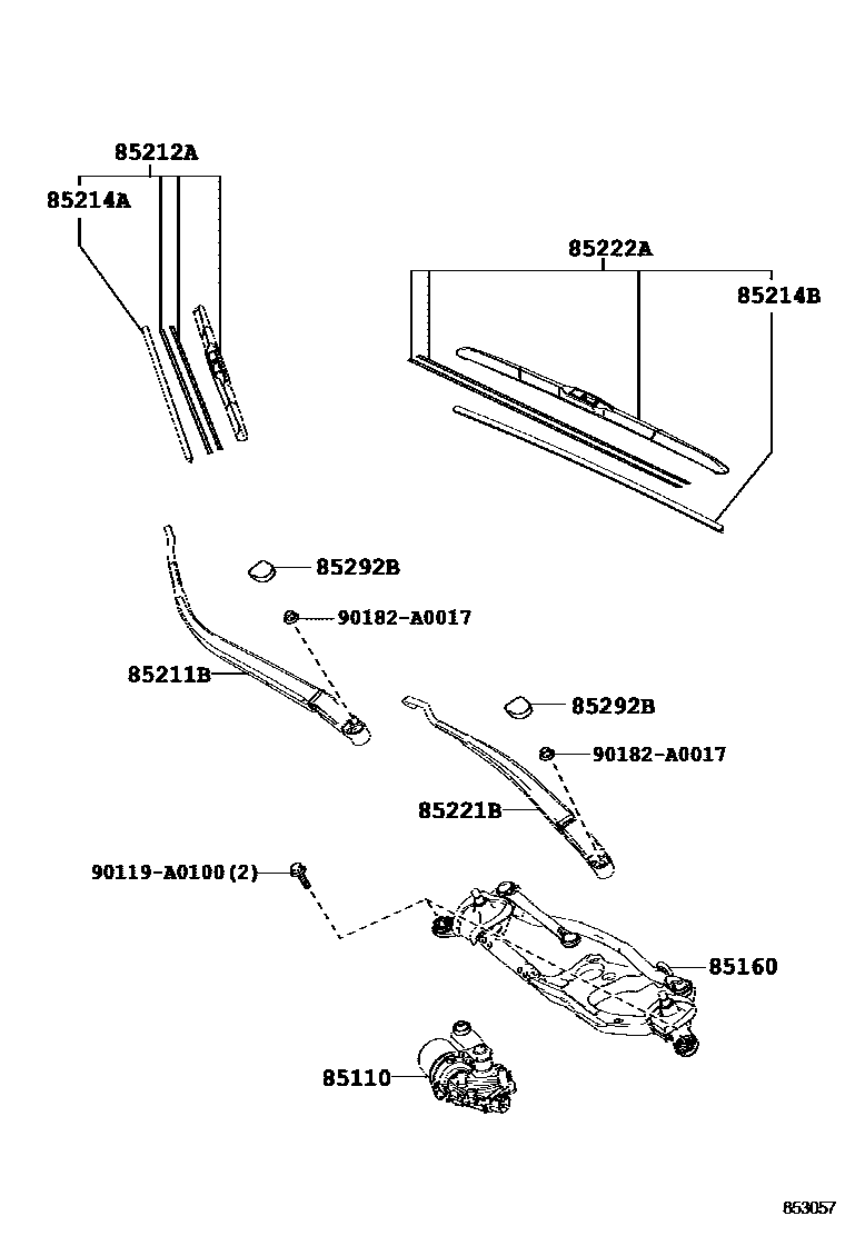 Toyota COROLLA 挡风玻璃刮水器 EPC diagram — 853057