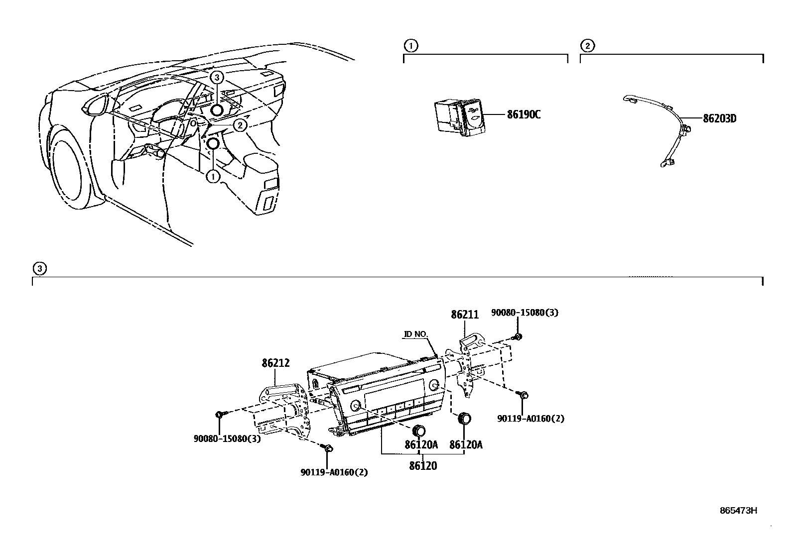 Toyota COROLLA 收音机、放大器和冷凝器 EPC diagram — 865473H
