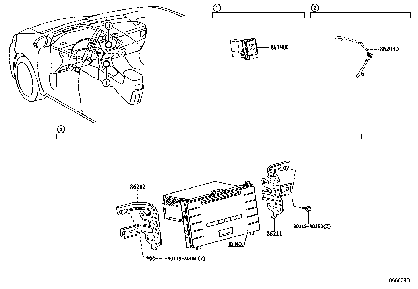 Toyota COROLLA 收音机、放大器和冷凝器 EPC diagram — 866608B