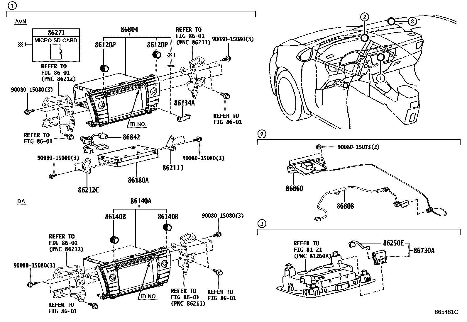 Toyota COROLLA 导航和前监视器显示屏 EPC diagram — 865481G