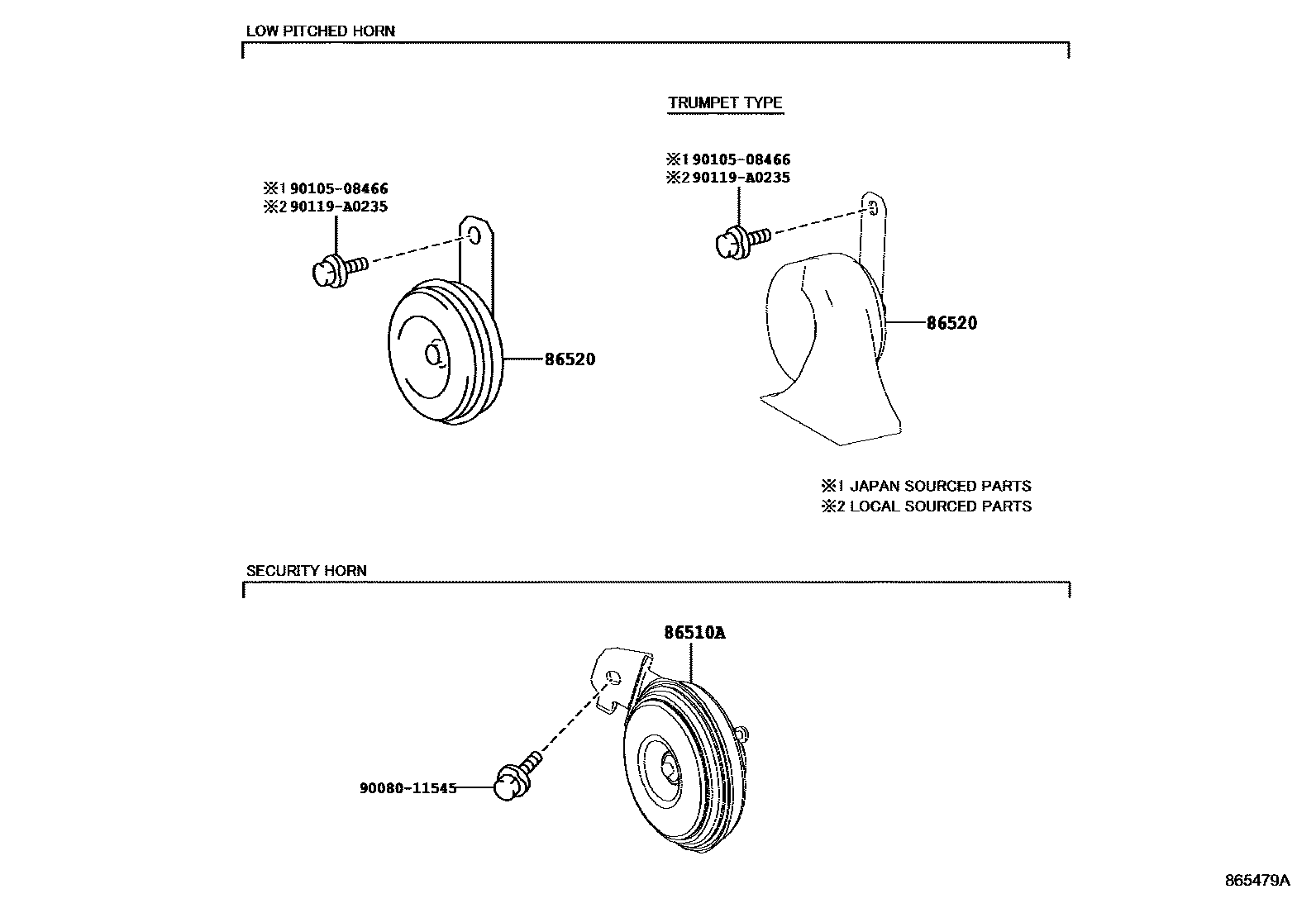 Toyota COROLLA 喇叭 EPC diagram — 865479A