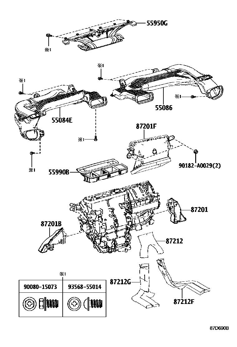 Toyota COROLLA 暖风和空调系统 - 控制器和风管 EPC diagram — 87D690B