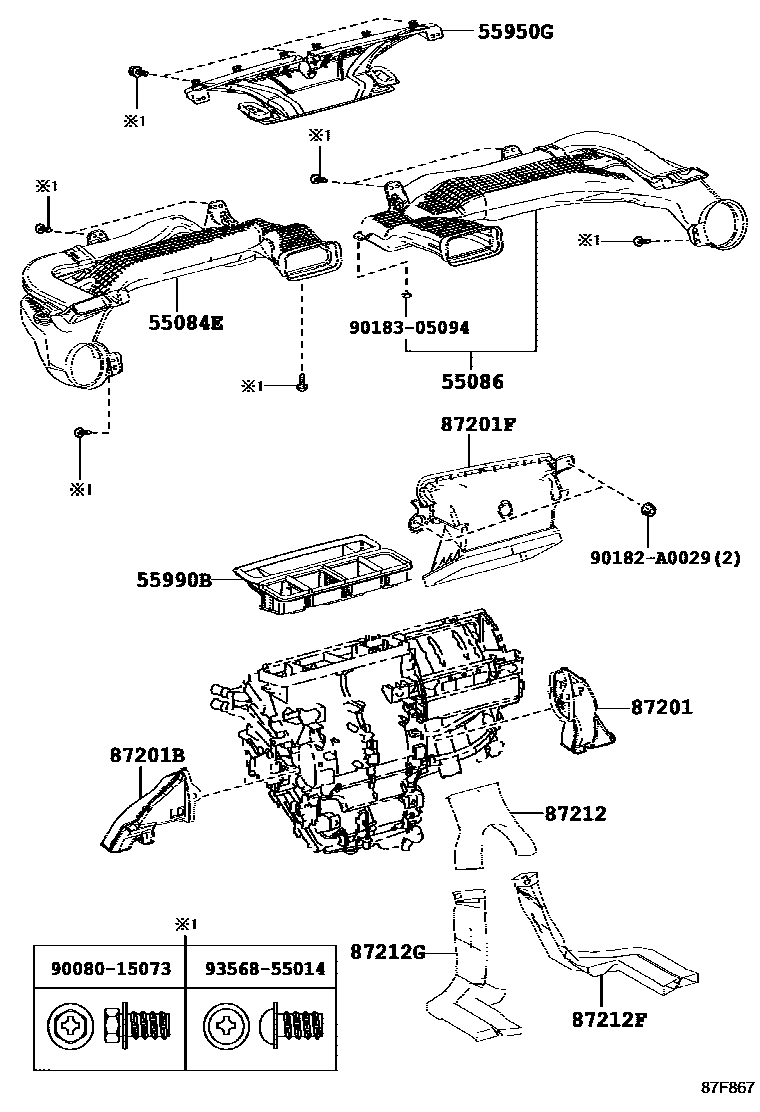 Toyota COROLLA 暖风和空调系统 - 控制器和风管 EPC diagram — 87F867