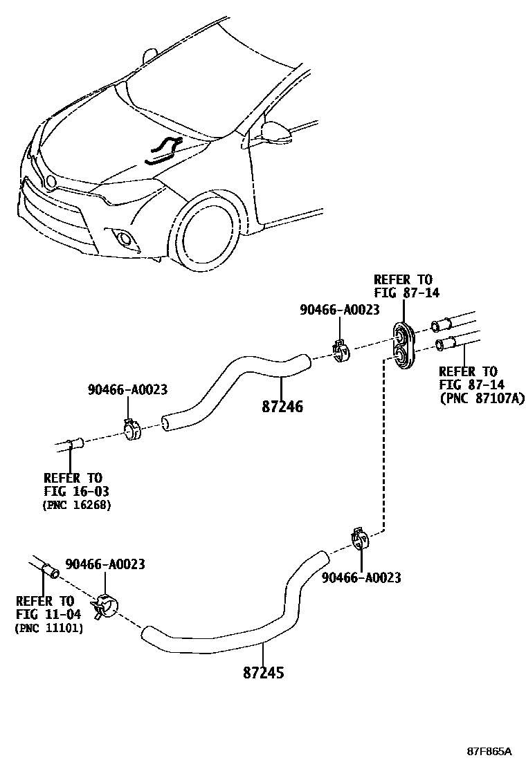 Toyota COROLLA 暖风和空调系统 - 水管 EPC diagram — 87F865A