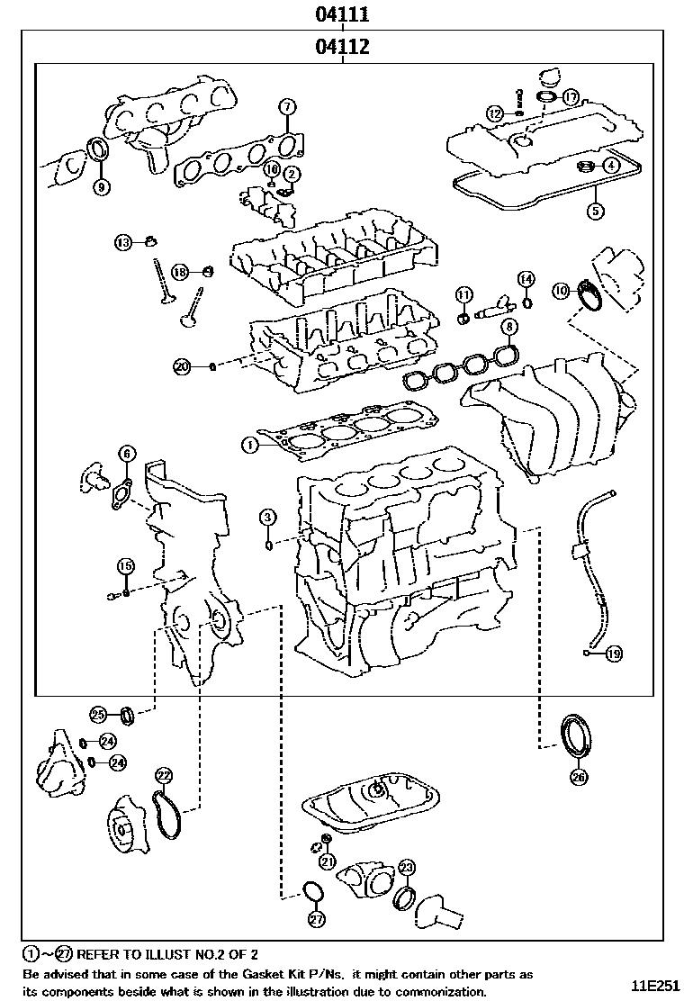 Toyota COROLLA Engine Overhaul Gasket Kit EPC diagram — 11E251