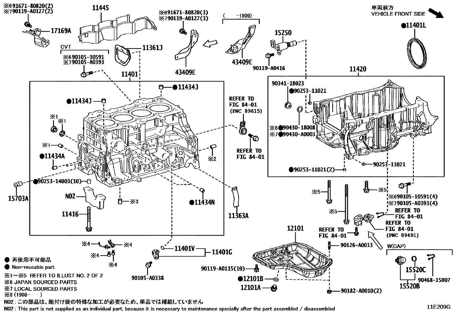 Toyota COROLLA Cylinder Block EPC diagram — 11E209G