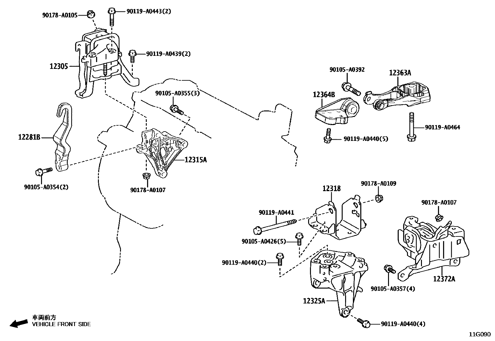 Toyota COROLLA Engine Mounting EPC diagram — 11G090