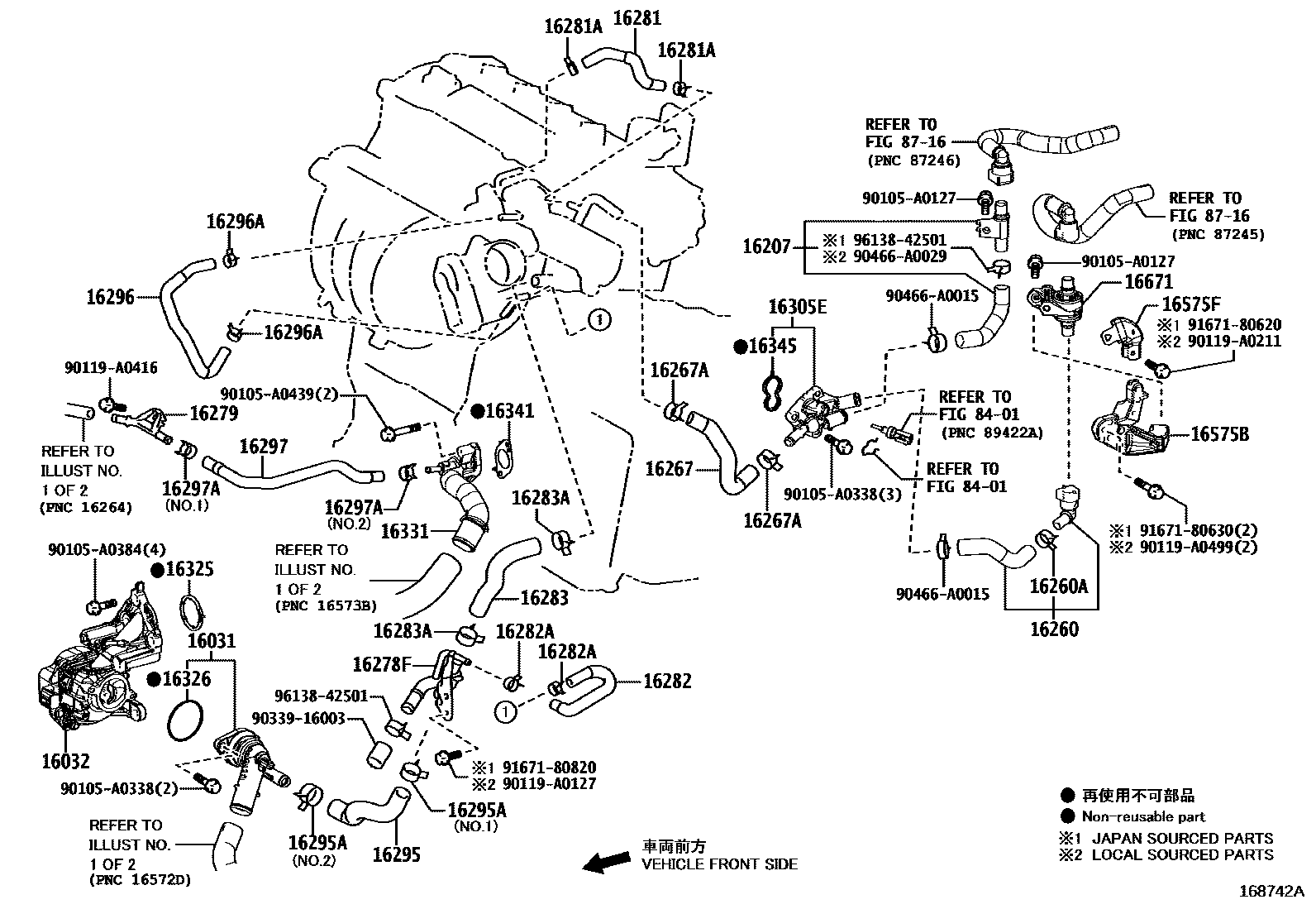 Toyota COROLLA RADIATOR & WATER OUTLET EPC diagram — 168742A