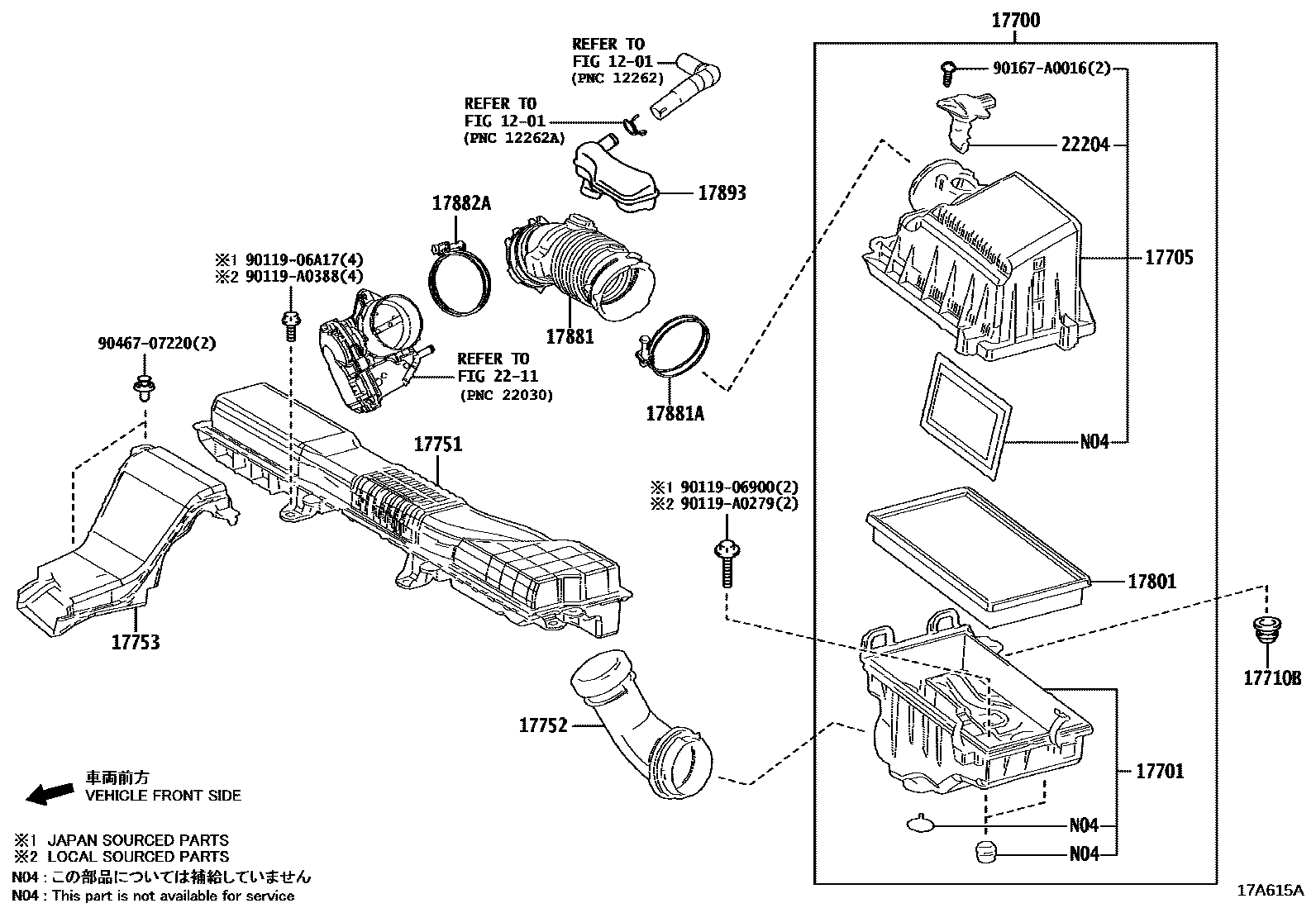 Toyota COROLLA Air Cleaner EPC diagram — 17A615A