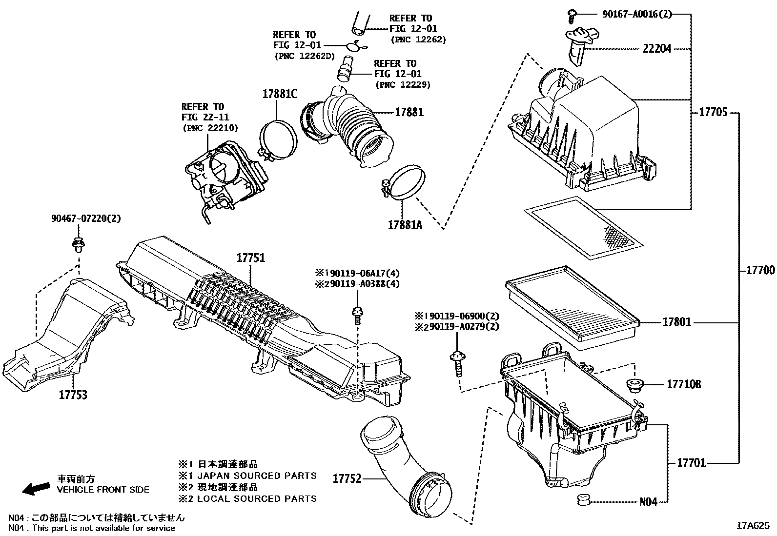 Toyota COROLLA Air Cleaner EPC diagram — 17A625