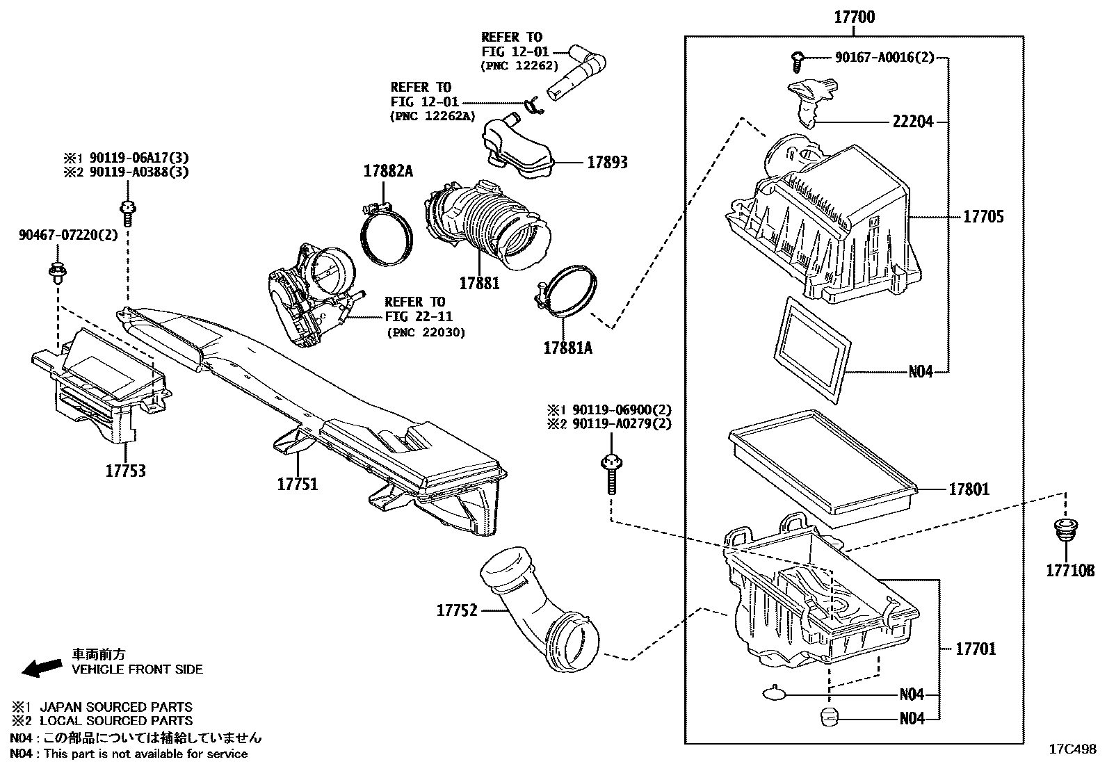 Toyota COROLLA Air Cleaner EPC diagram — 17C498