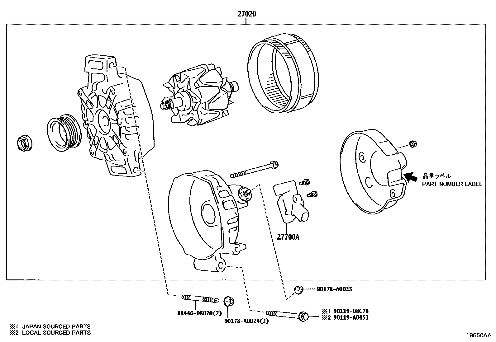 Toyota COROLLA Alternator EPC diagram — 19650AA