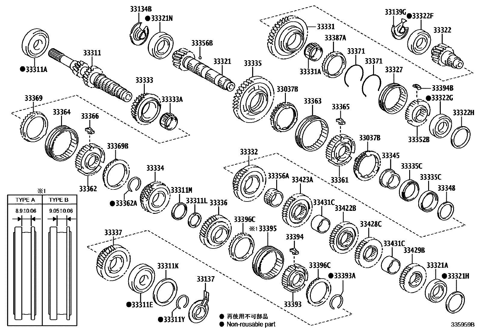 Toyota COROLLA 变速器齿轮(MTM) EPC diagram — 335959B