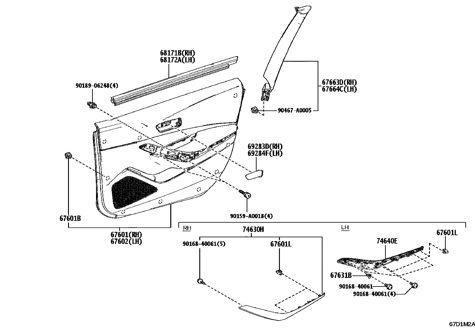Toyota COROLLA 前门板和前门玻璃 EPC diagram — 67D1M2A