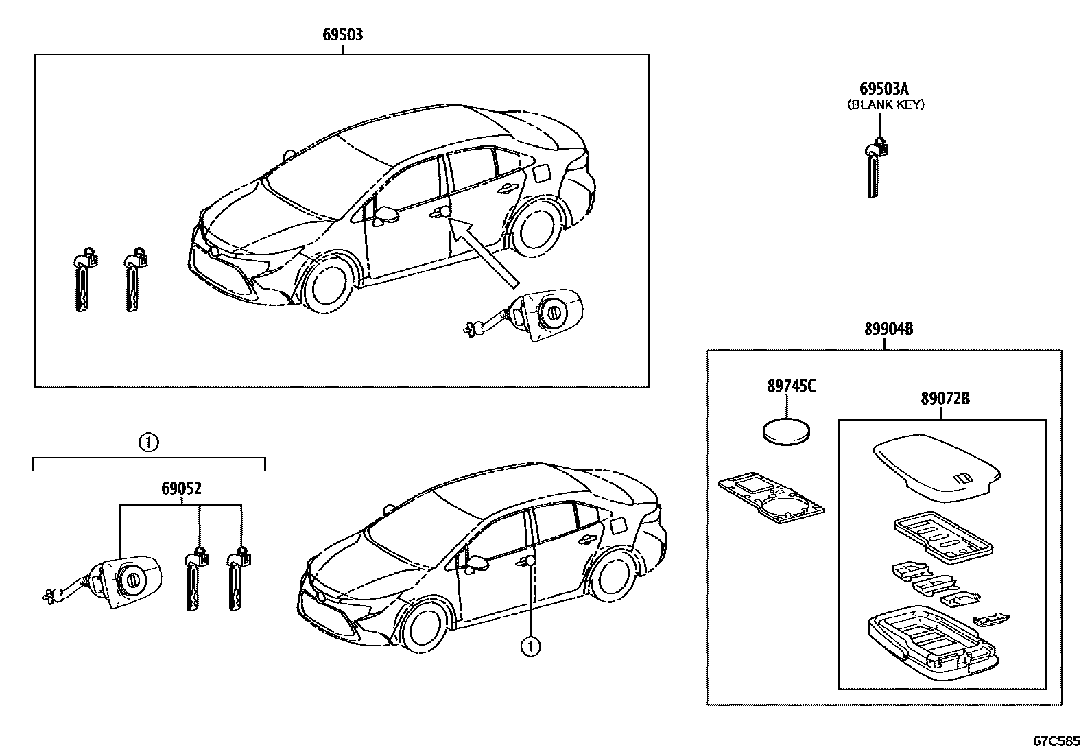 Toyota COROLLA 锁芯组件 EPC diagram — 67C585