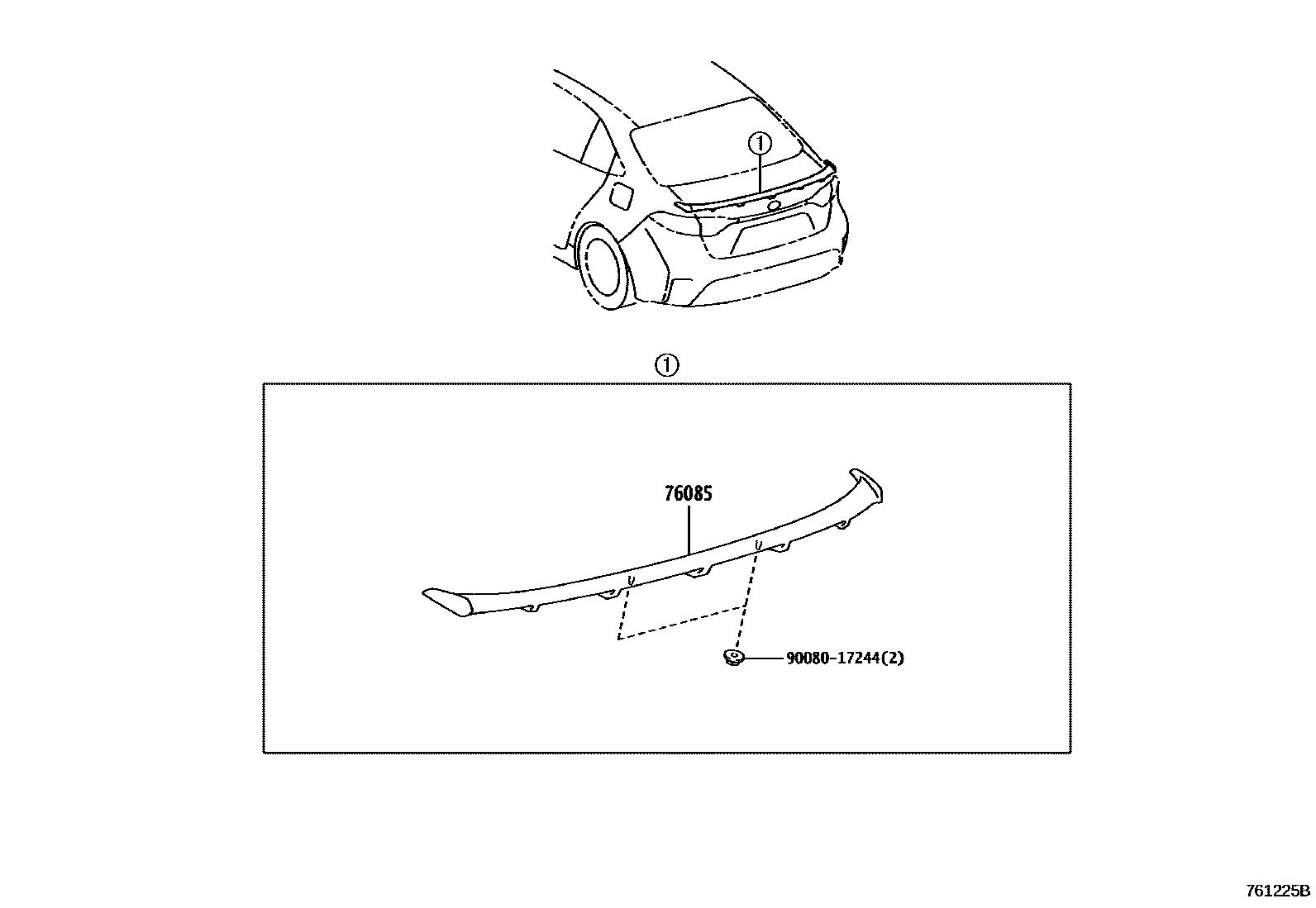Toyota COROLLA 挡泥板和扰流板 EPC diagram — 761225B