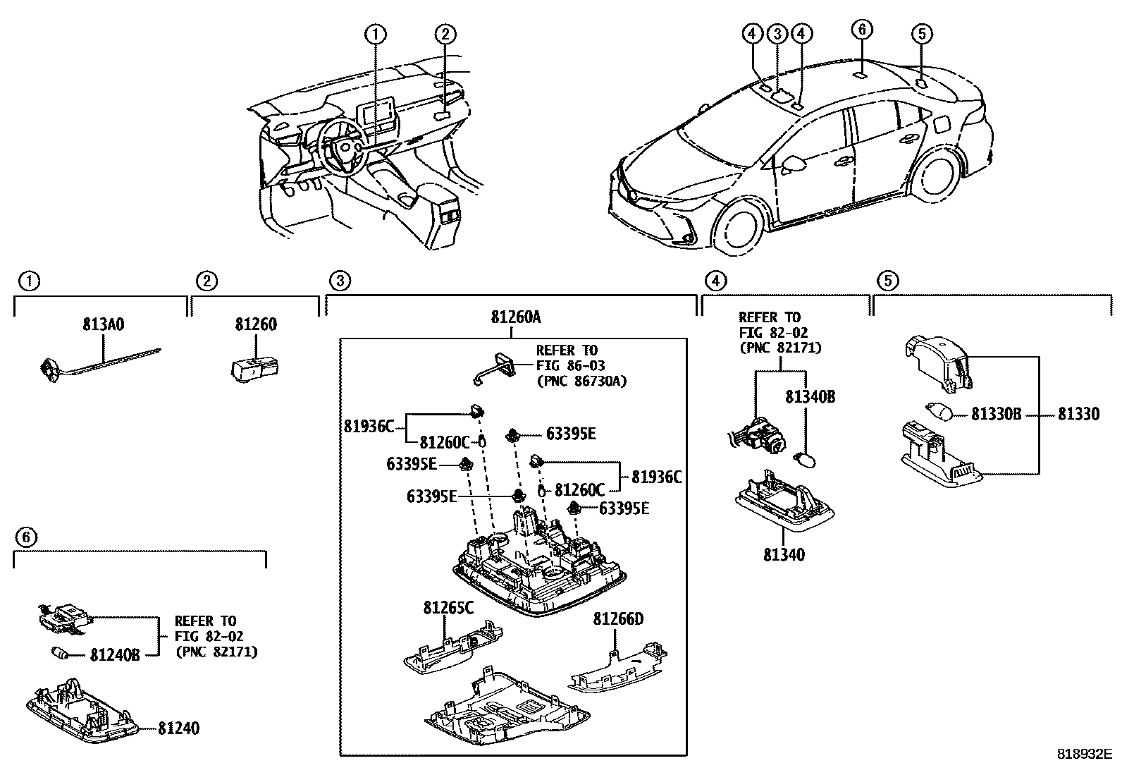 Toyota COROLLA 车内灯 EPC diagram — 818932E