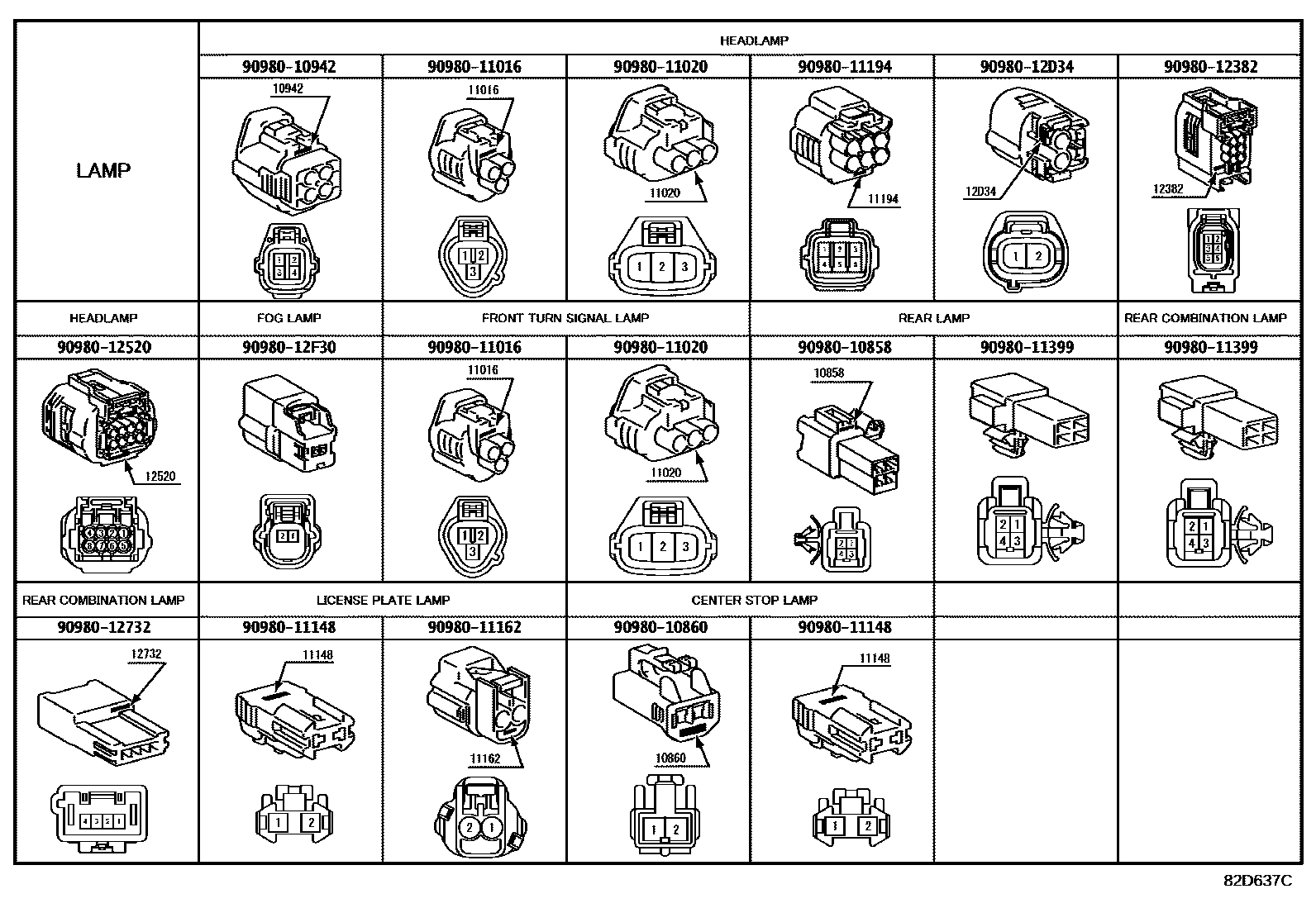 Toyota COROLLA 线束和卡夹 EPC diagram — 82D637C