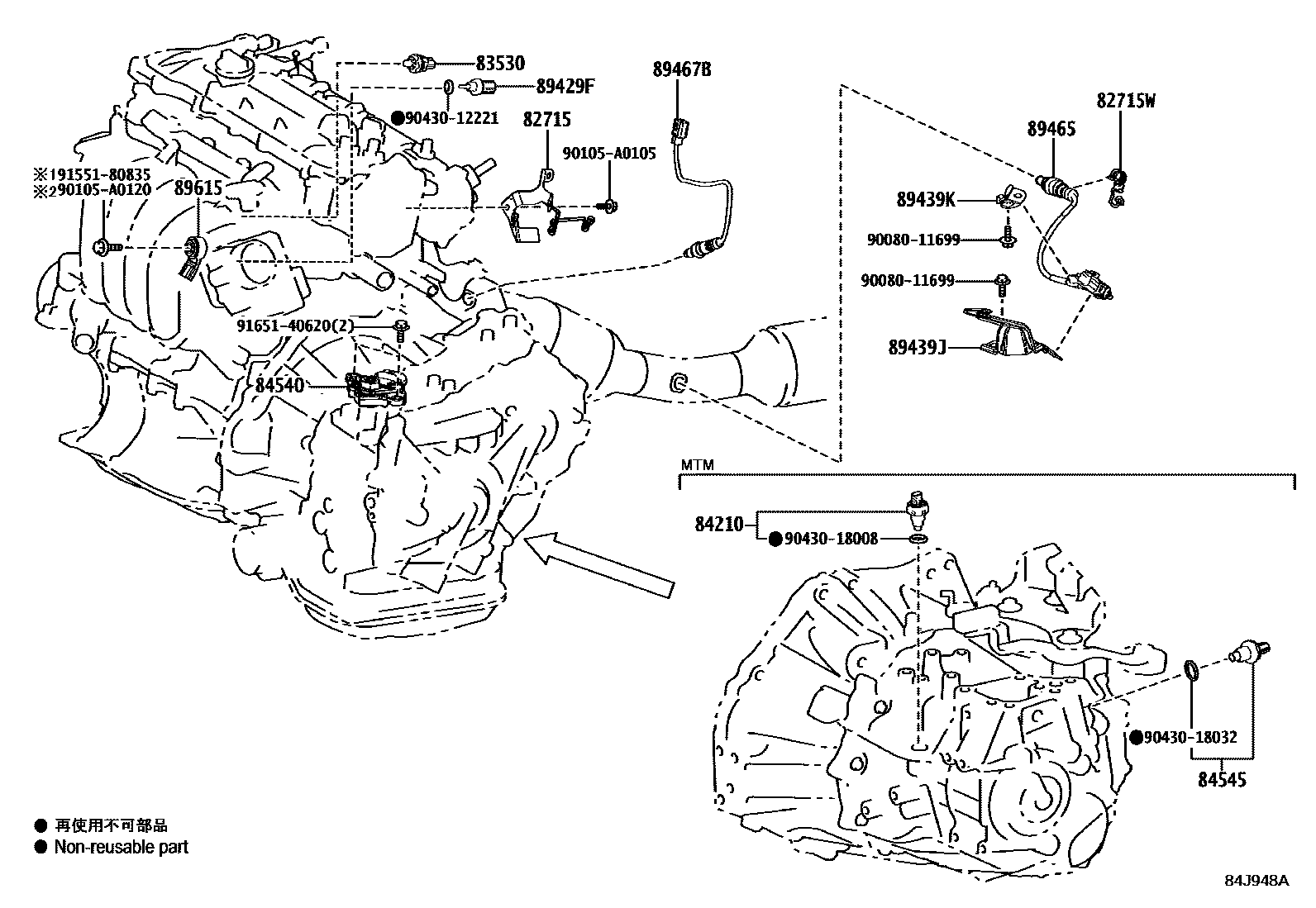 Toyota COROLLA 开关和继电器和ECU EPC diagram — 84J948A