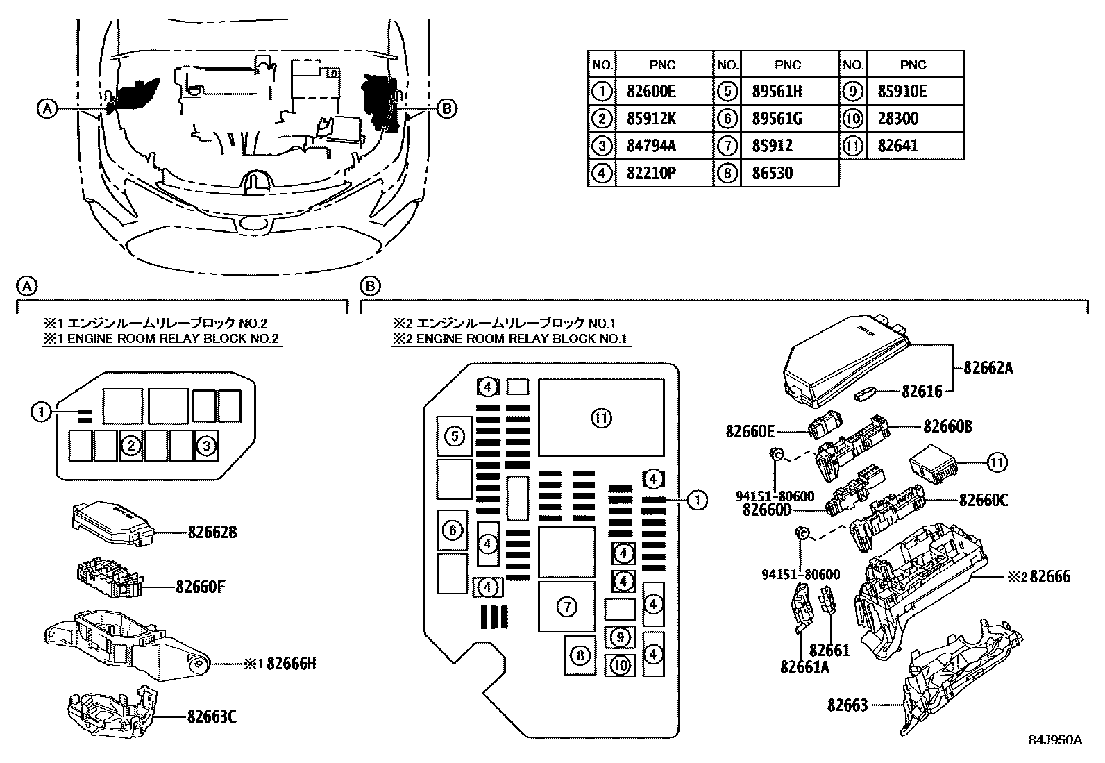 Toyota COROLLA 开关和继电器和ECU EPC diagram — 84J950A