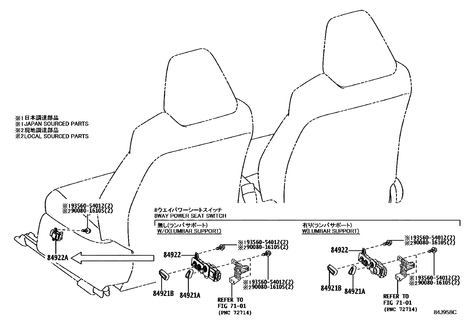 Toyota COROLLA 开关和继电器和ECU EPC diagram — 84J958C