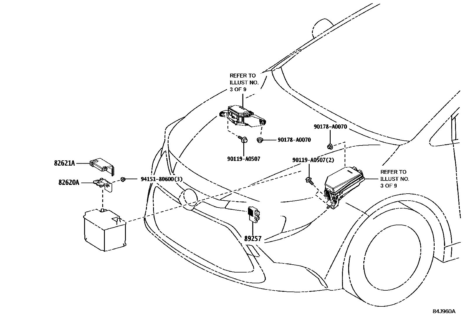 Toyota COROLLA 开关和继电器和ECU EPC diagram — 84J960A