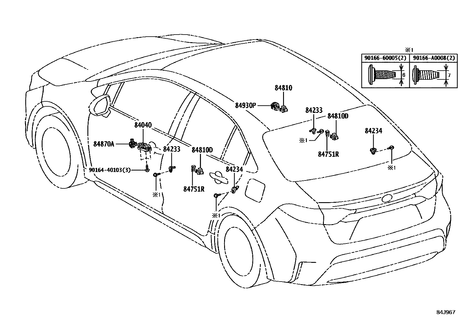 Toyota COROLLA 开关和继电器和ECU EPC diagram — 84J967