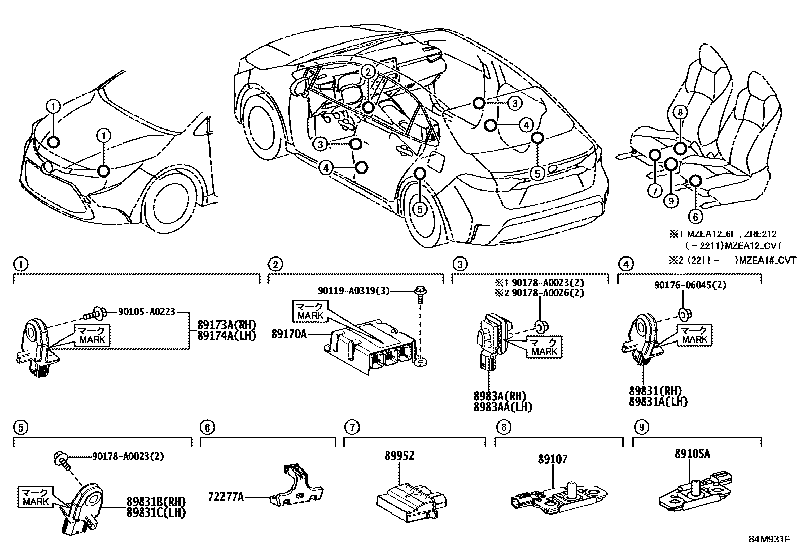Toyota COROLLA 空气囊 EPC diagram — 84M931F