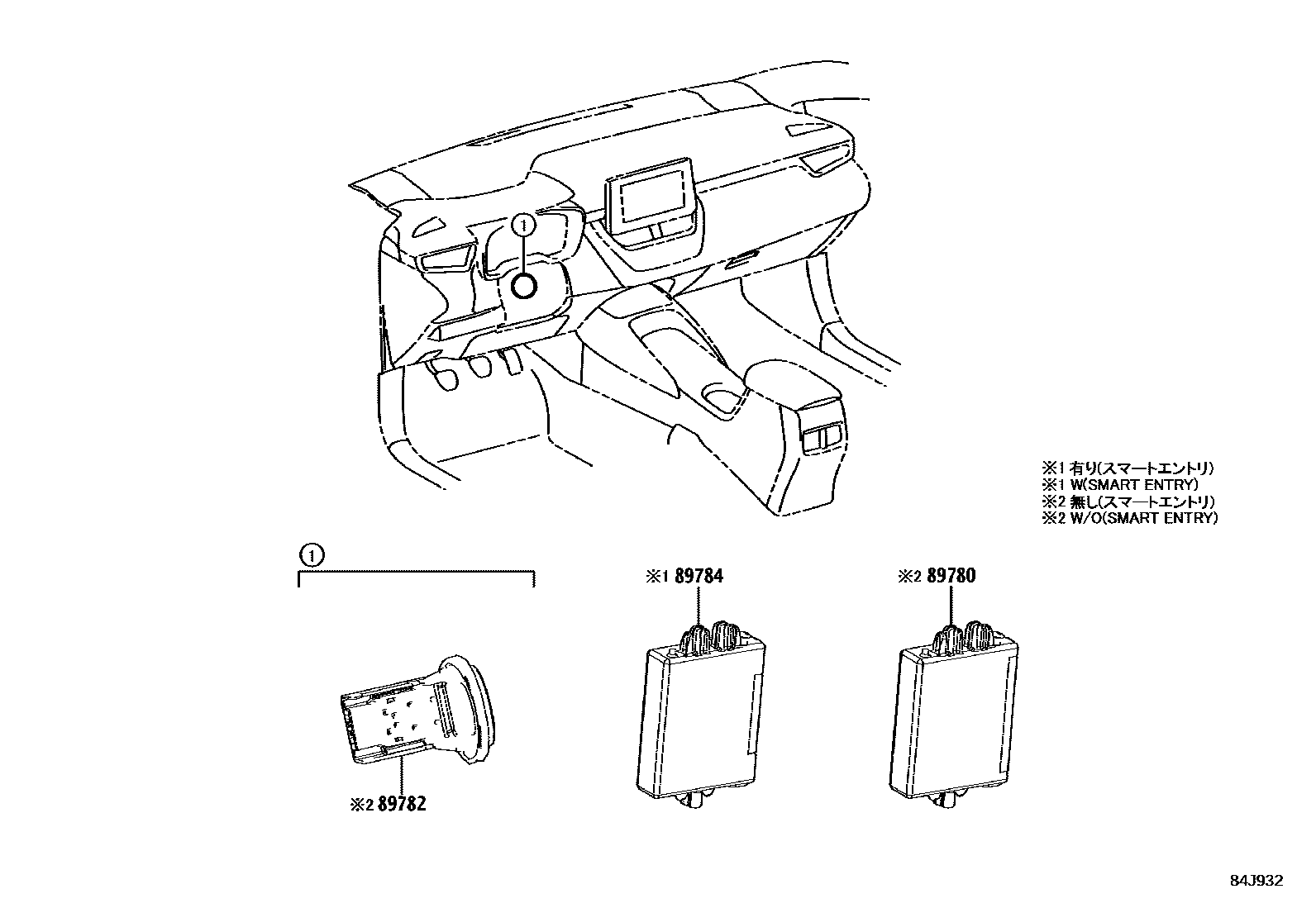 Toyota COROLLA 防盗装置 EPC diagram — 84J932