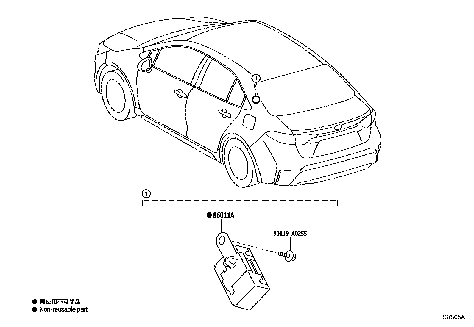 Toyota COROLLA 收音机、放大器和冷凝器 EPC diagram — 867505A