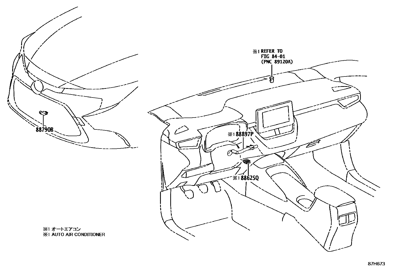 Toyota COROLLA 暖风和空调系统 - 控制器和风管 EPC diagram — 87H673