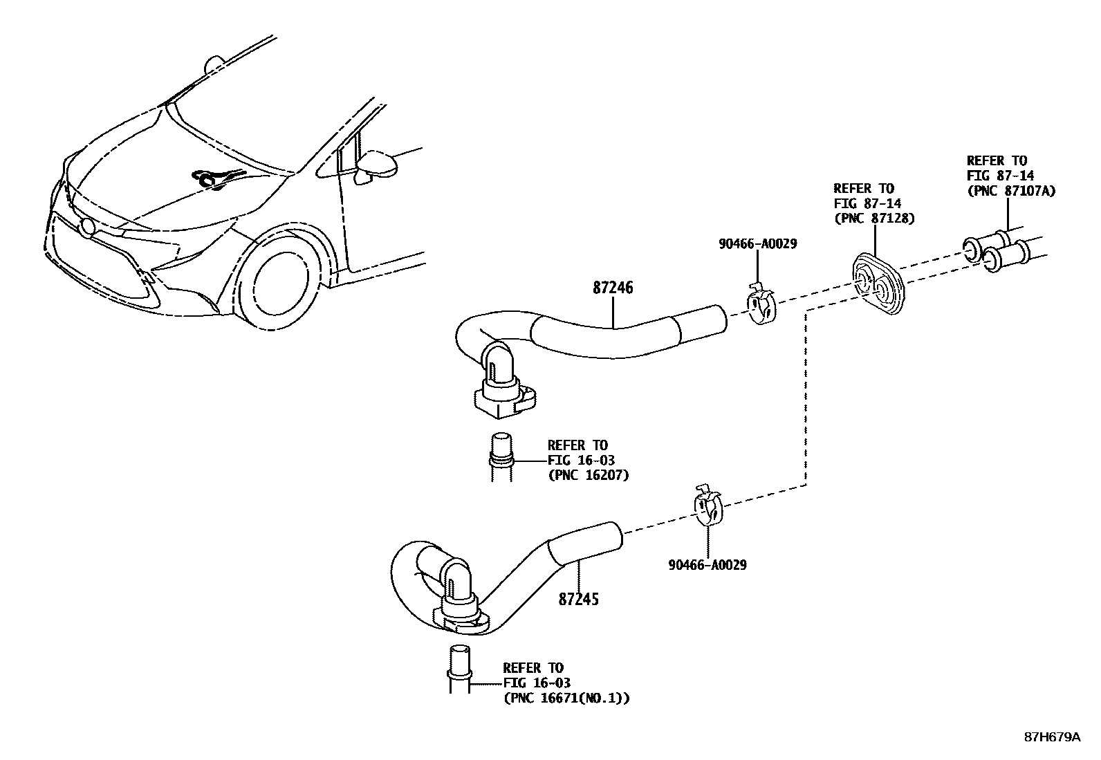 Toyota COROLLA 暖风和空调系统 - 水管 EPC diagram — 87H679A