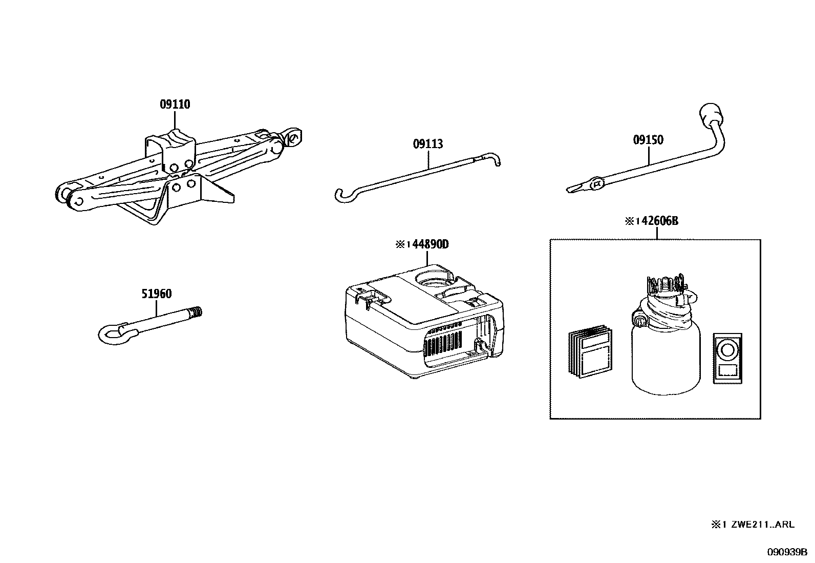 Toyota COROLLA Standard Tools EPC diagram — 090939B