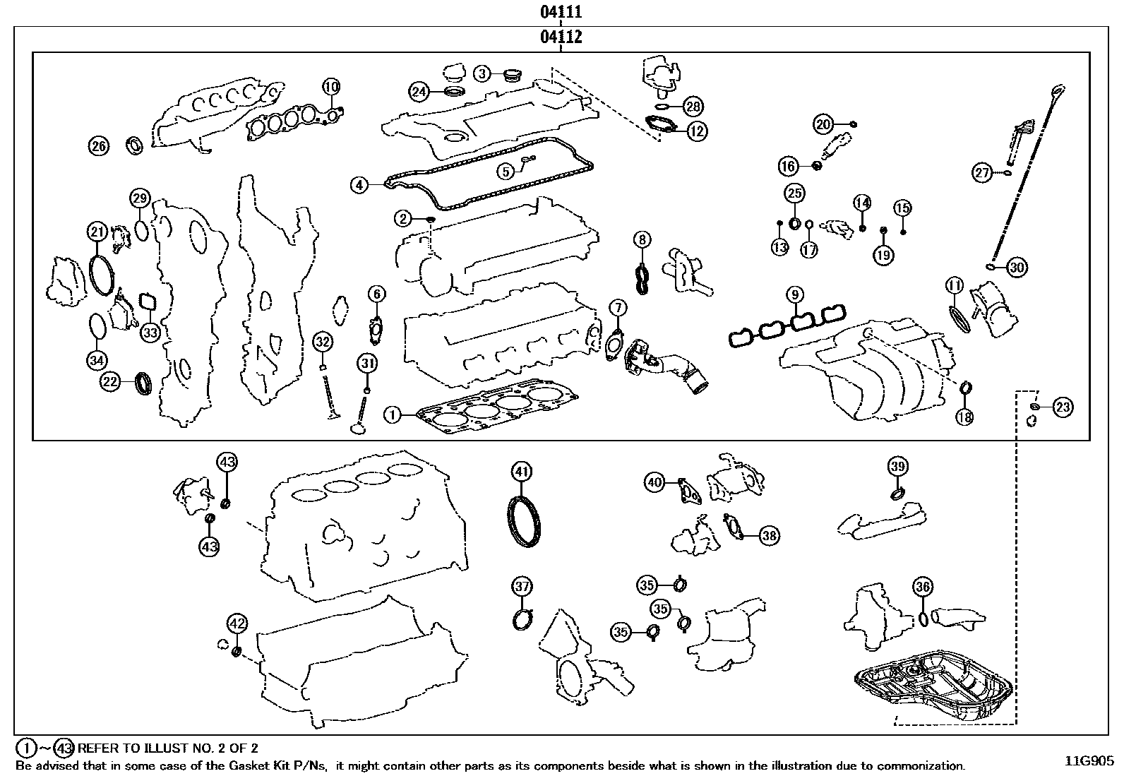 Toyota COROLLA Engine Overhaul Gasket Kit EPC diagram — 11G905