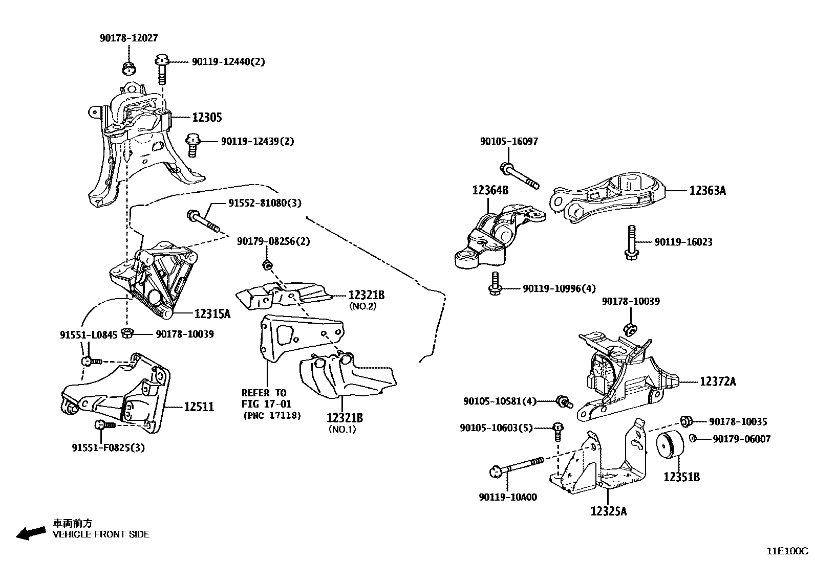 Toyota COROLLA Engine Mounting EPC diagram — 11E100C
