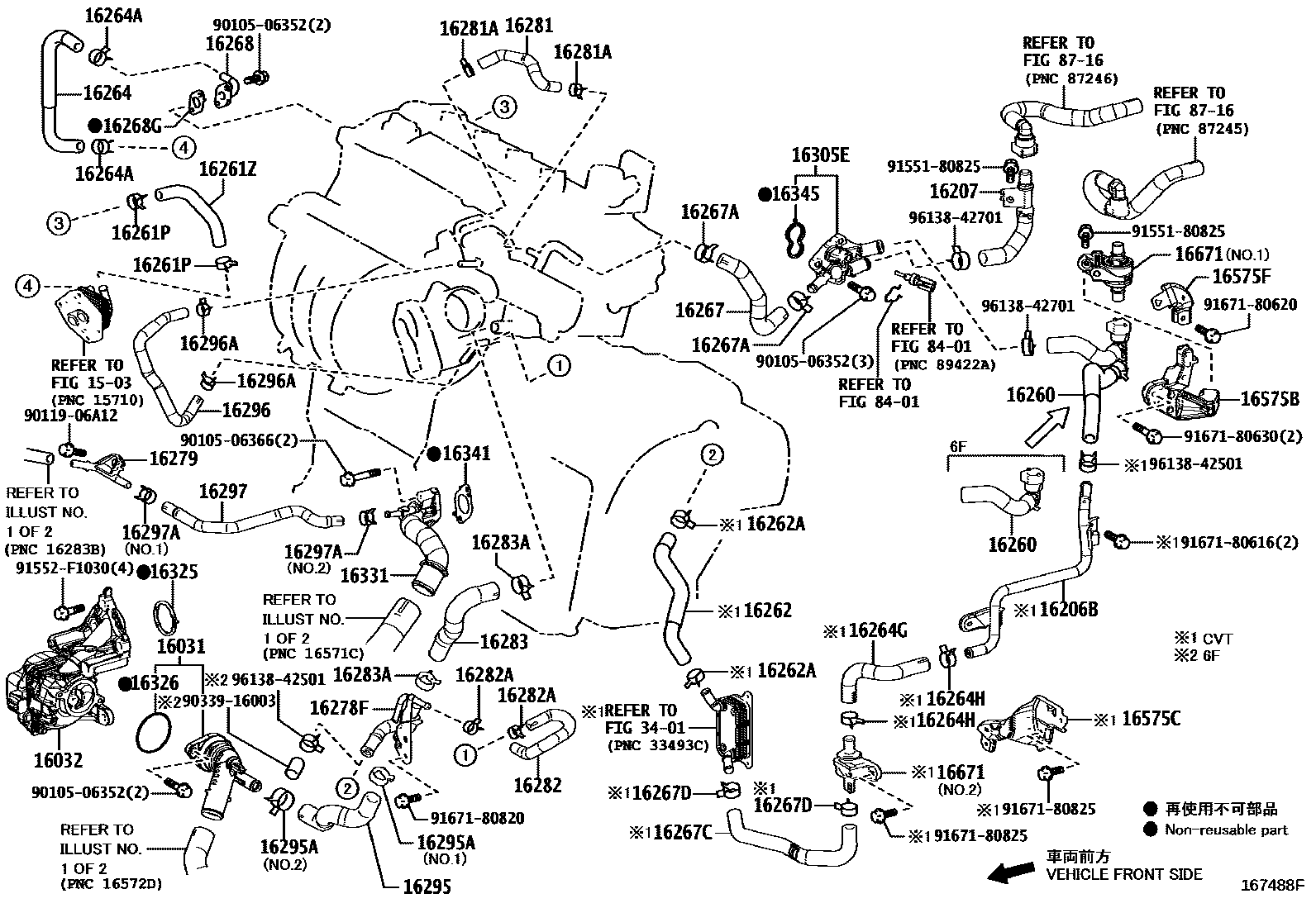 Toyota COROLLA RADIATOR & WATER OUTLET EPC diagram — 167488F