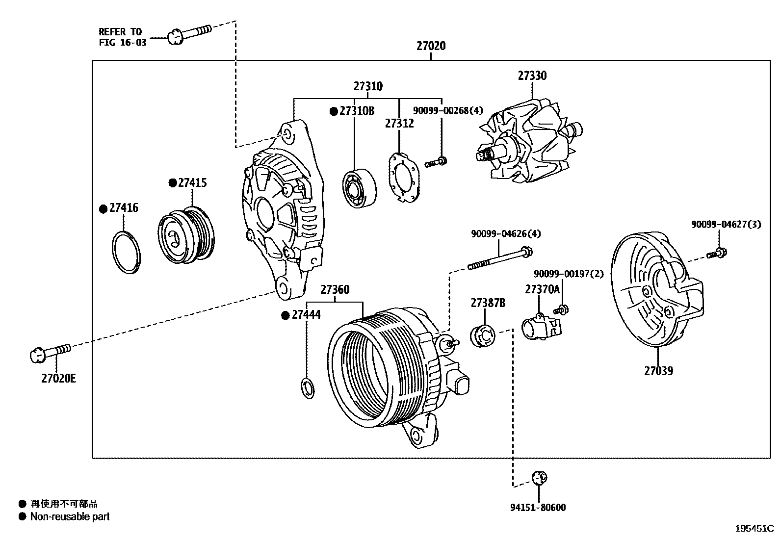Toyota COROLLA Alternator EPC diagram — 195451C