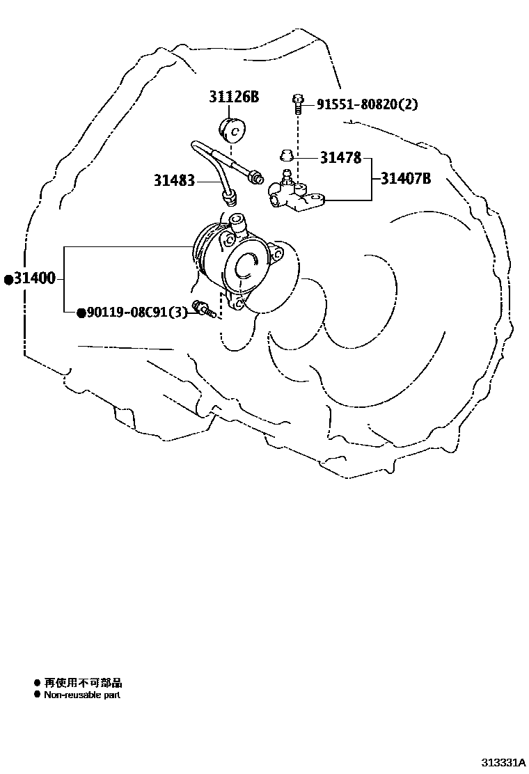 Toyota COROLLA 离合器分离缸 EPC diagram — 313331A