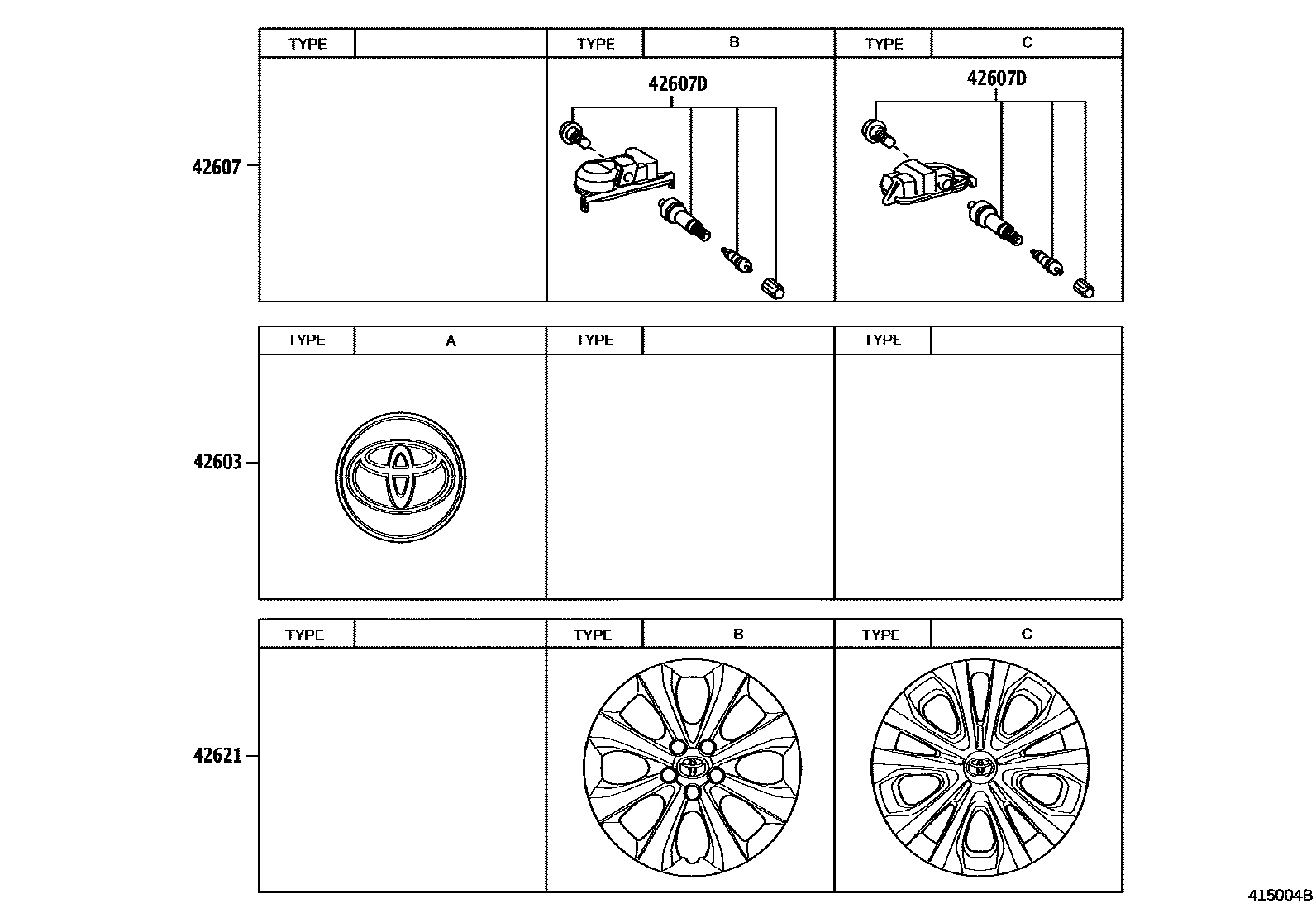Toyota COROLLA 车轮和车轮盖 EPC diagram — 415004B
