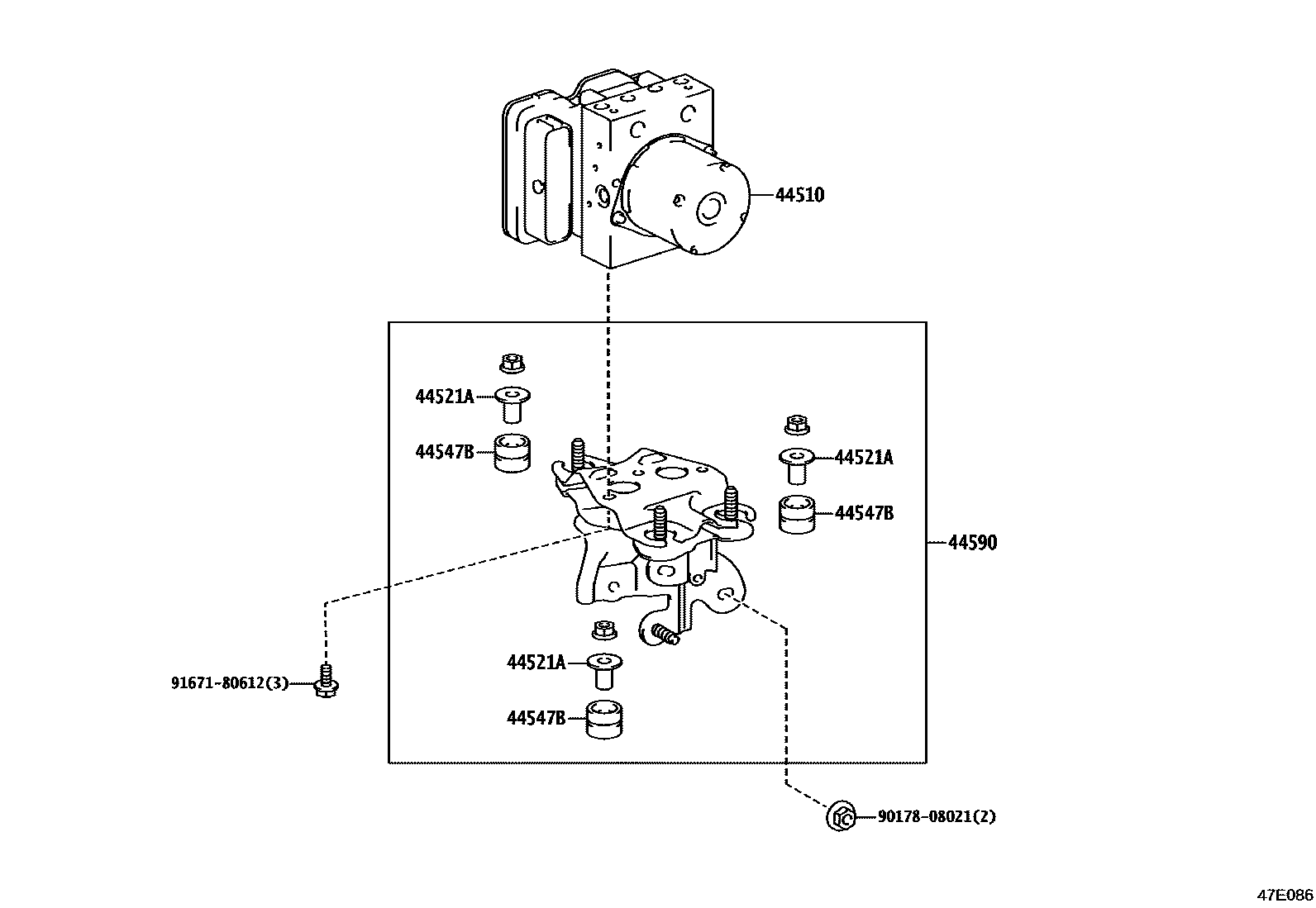 Toyota COROLLA 制动配管和卡箍 EPC diagram — 47E086