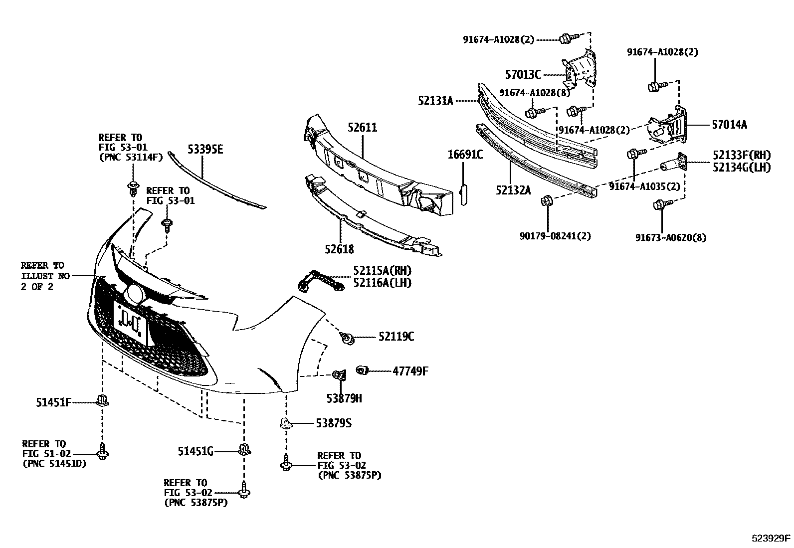 Toyota COROLLA 前保险杠及附件 EPC diagram — 523929F